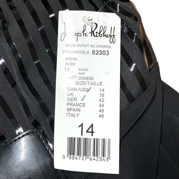 JOSEPH RIBKOFF Bubble Hem Empire Cut Square Neck Dress Black Patent Trim Sz 14 - Picture 10 of 13